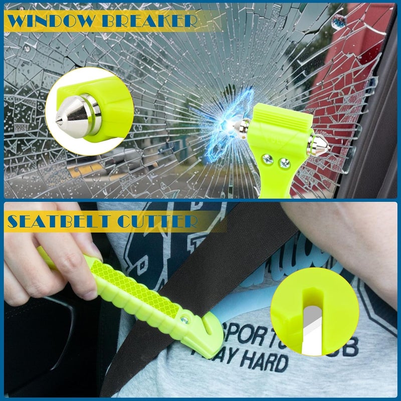 Cleverool Store Car Safety Hammer Window Breaker, 2-in-1 Emergency Escape Tool with Seat Belt Cutter for Women, 8 Pack Fluorescent Green Safety Escape Hammer for Car, Family - Image 3